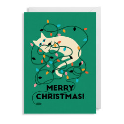 Klappkarte "Merry christmas Lichterkette Katze"