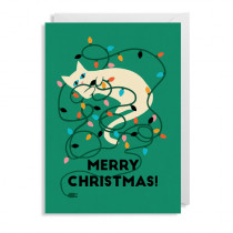 Klappkarte "Merry christmas Lichterkette Katze"